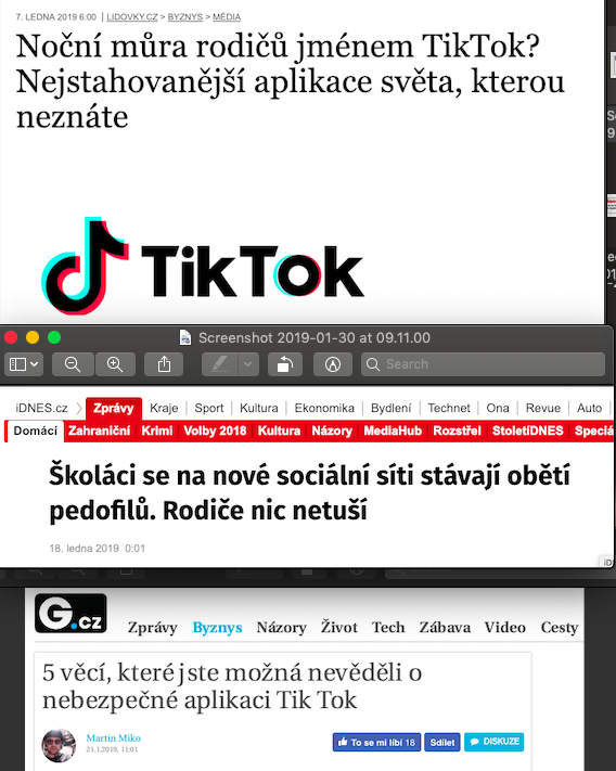Články o aplikaci TikTok v českých médiích