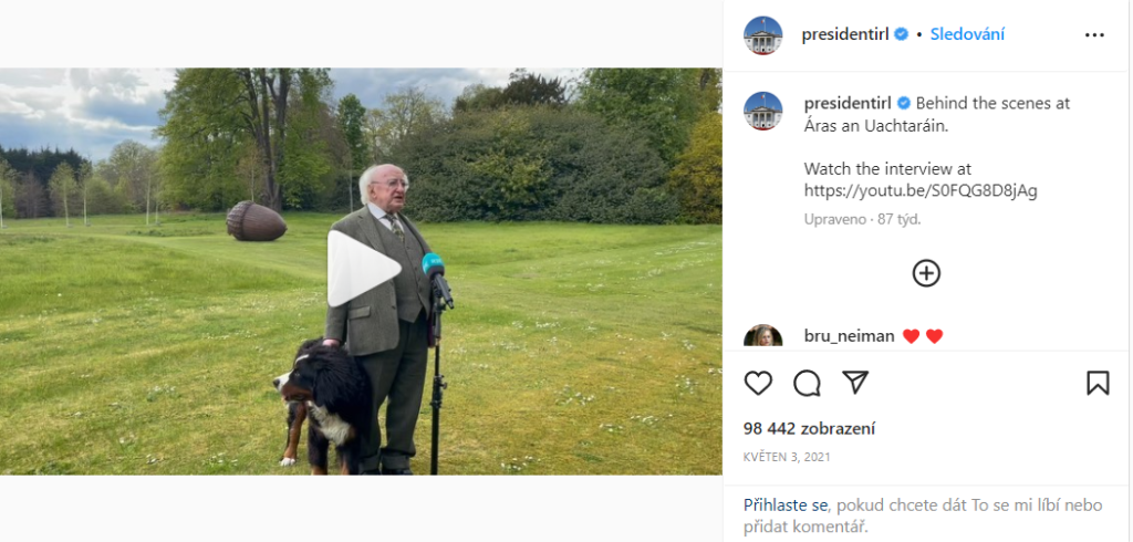 Příspěvek irského prezidenta s jeho psem